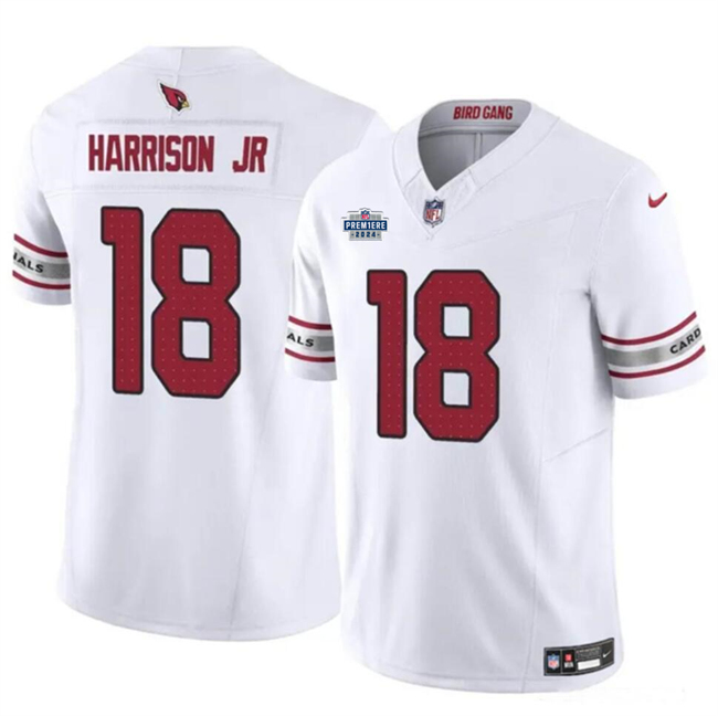 Men's Arizona Cardinals #18 Marvin Harrison Jr White 2024 With Draft Patch F.U.S.E. Vapor Untouchable Limited Football Stitched Jersey